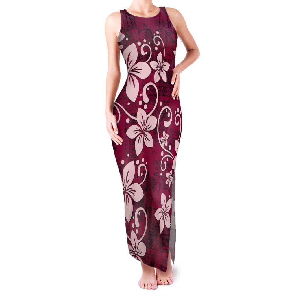 Plumeria Floral Tapa Pattern Ruby Pink Tank Maxi Dress LT01 Women Pink - Polynesian Pride