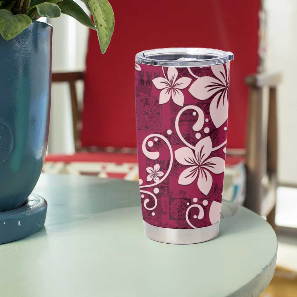 Plumeria Floral Tapa Pattern Ruby Pink Tumbler Cup