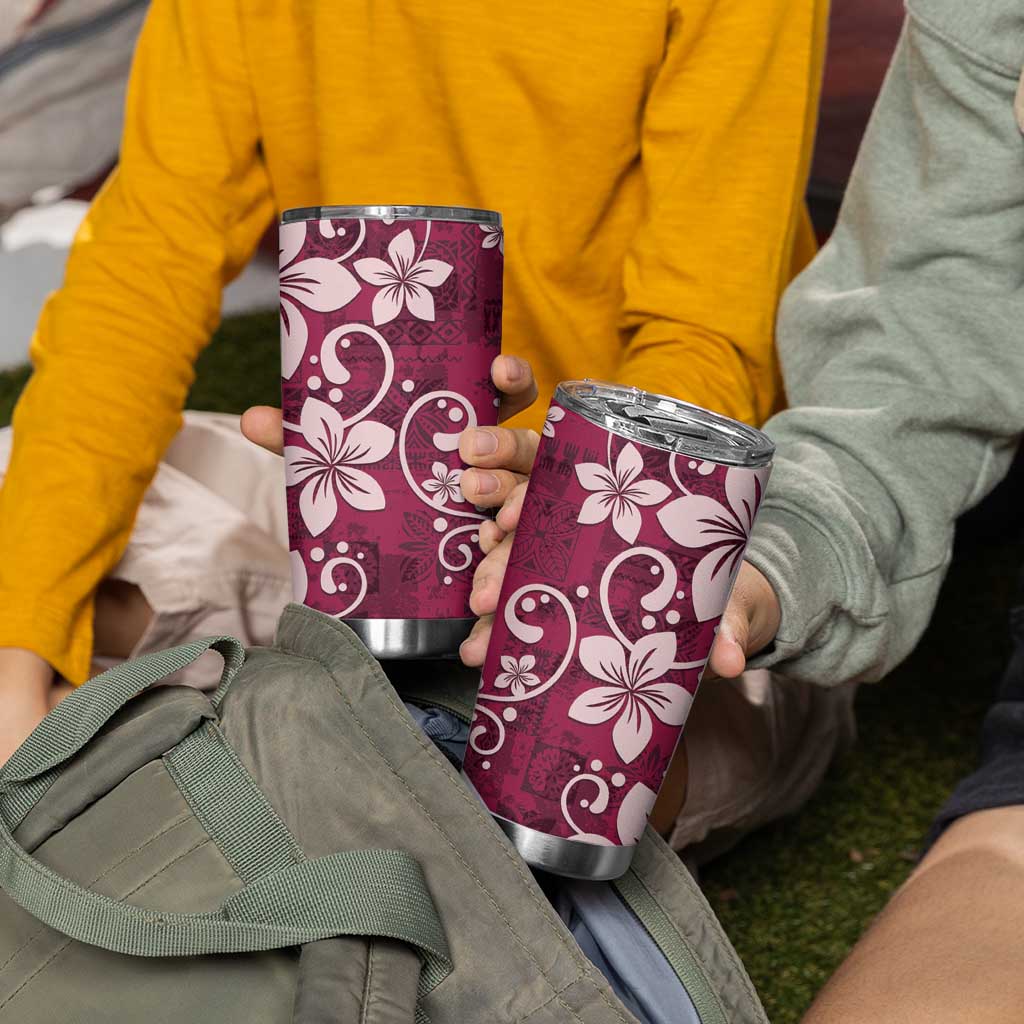 Plumeria Floral Tapa Pattern Ruby Pink Tumbler Cup