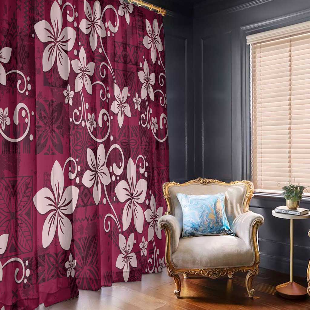 Plumeria Floral Tapa Pattern Ruby Pink Window Curtain