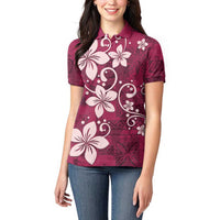 Plumeria Floral Tapa Pattern Ruby Pink Women Polo Shirt