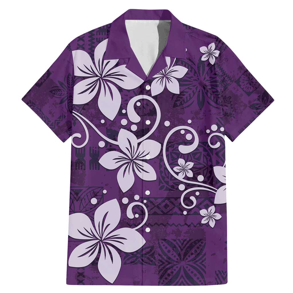 Plumeria Floral Tapa Pattern Amethyst Purple Family Matching Mermaid Dress and Hawaiian Shirt