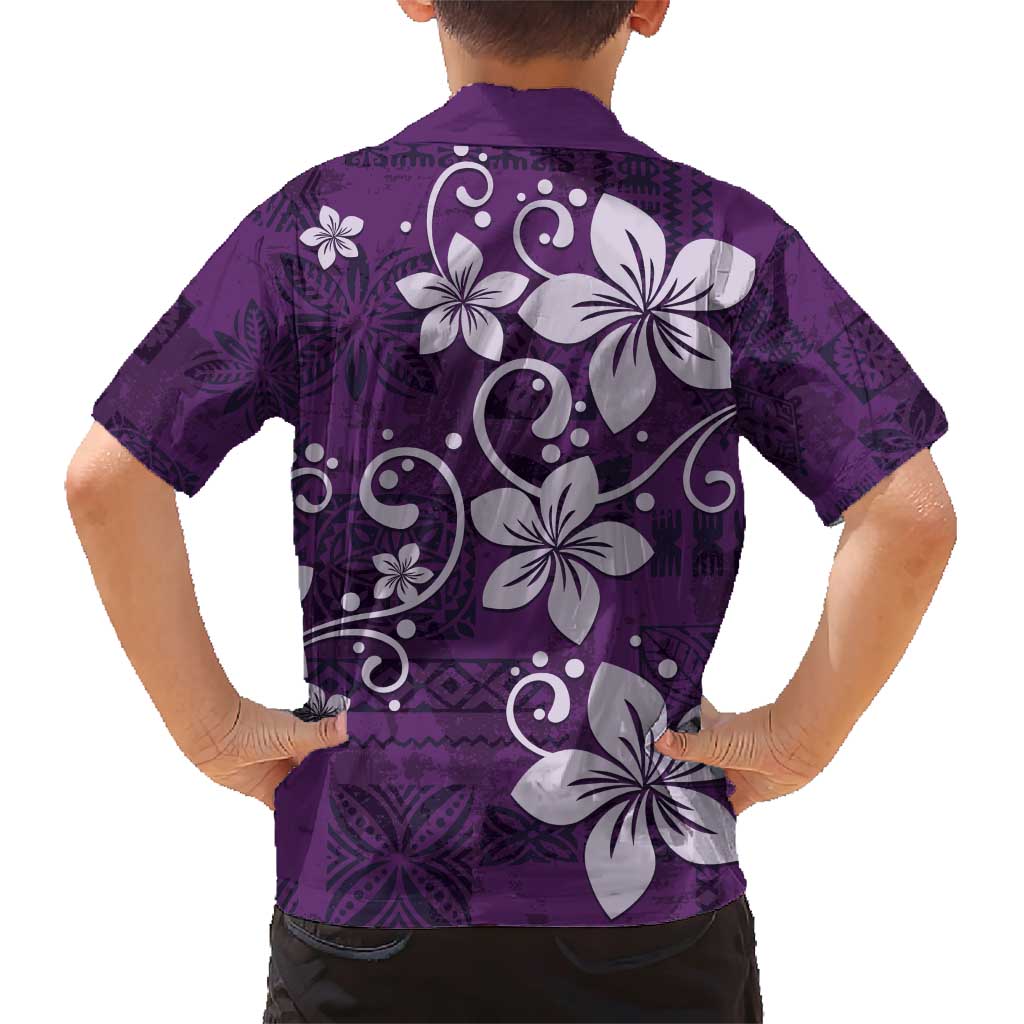 Plumeria Floral Tapa Pattern Amethyst Purple Family Matching Short Sleeve Bodycon Dress and Hawaiian Shirt LT01 - Polynesian Pride