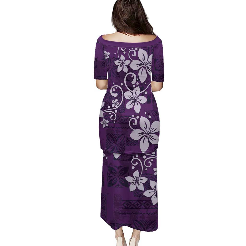 Plumeria Floral Tapa Pattern Amethyst Purple Puletasi