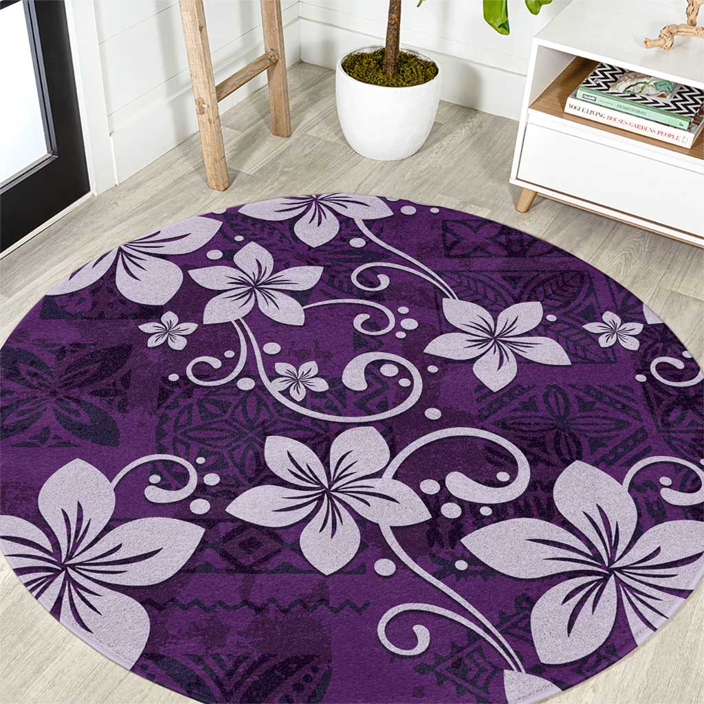 Plumeria Floral Tapa Pattern Amethyst Purple Round Carpet LT01 Purple - Polynesian Pride