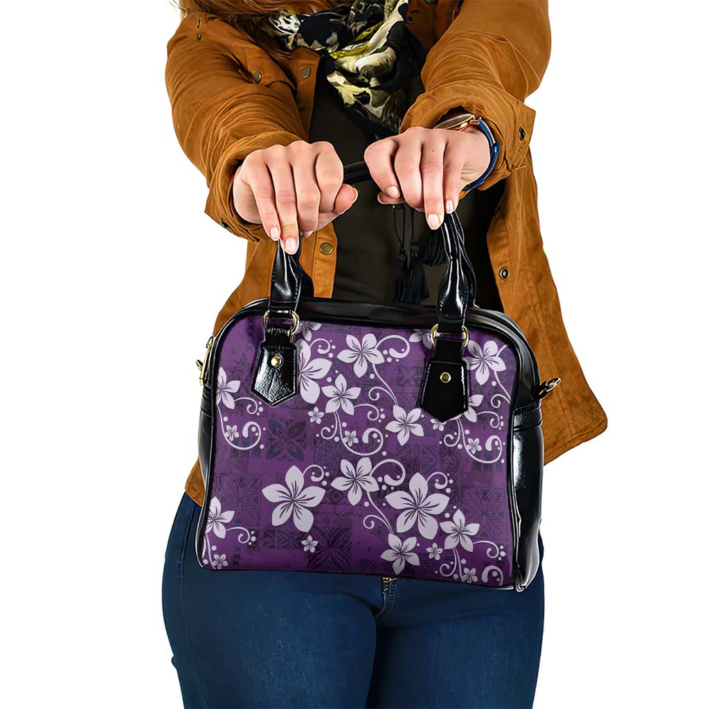 Plumeria Floral Tapa Pattern Amethyst Purple Shoulder Handbag LT01 One Size Purple - Polynesian Pride