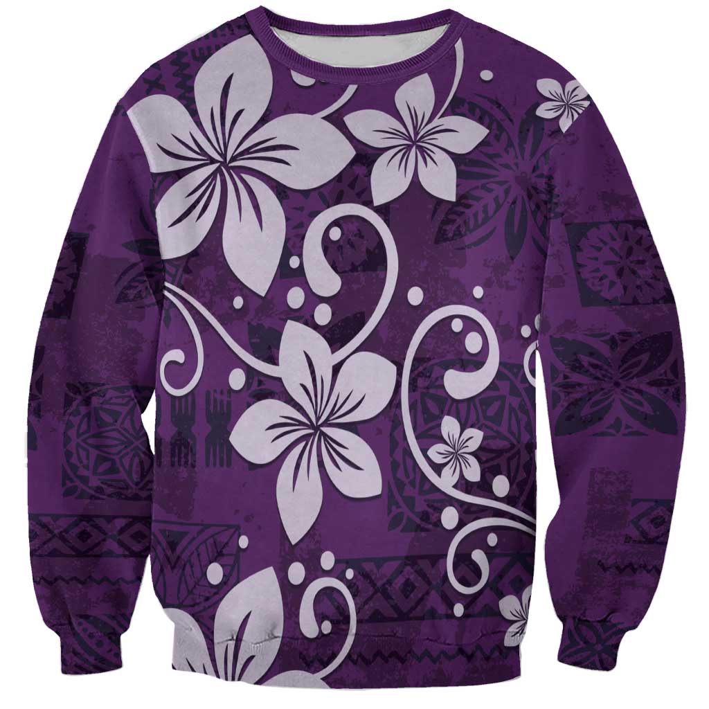 Plumeria Floral Tapa Pattern Amethyst Purple Sweatshirt
