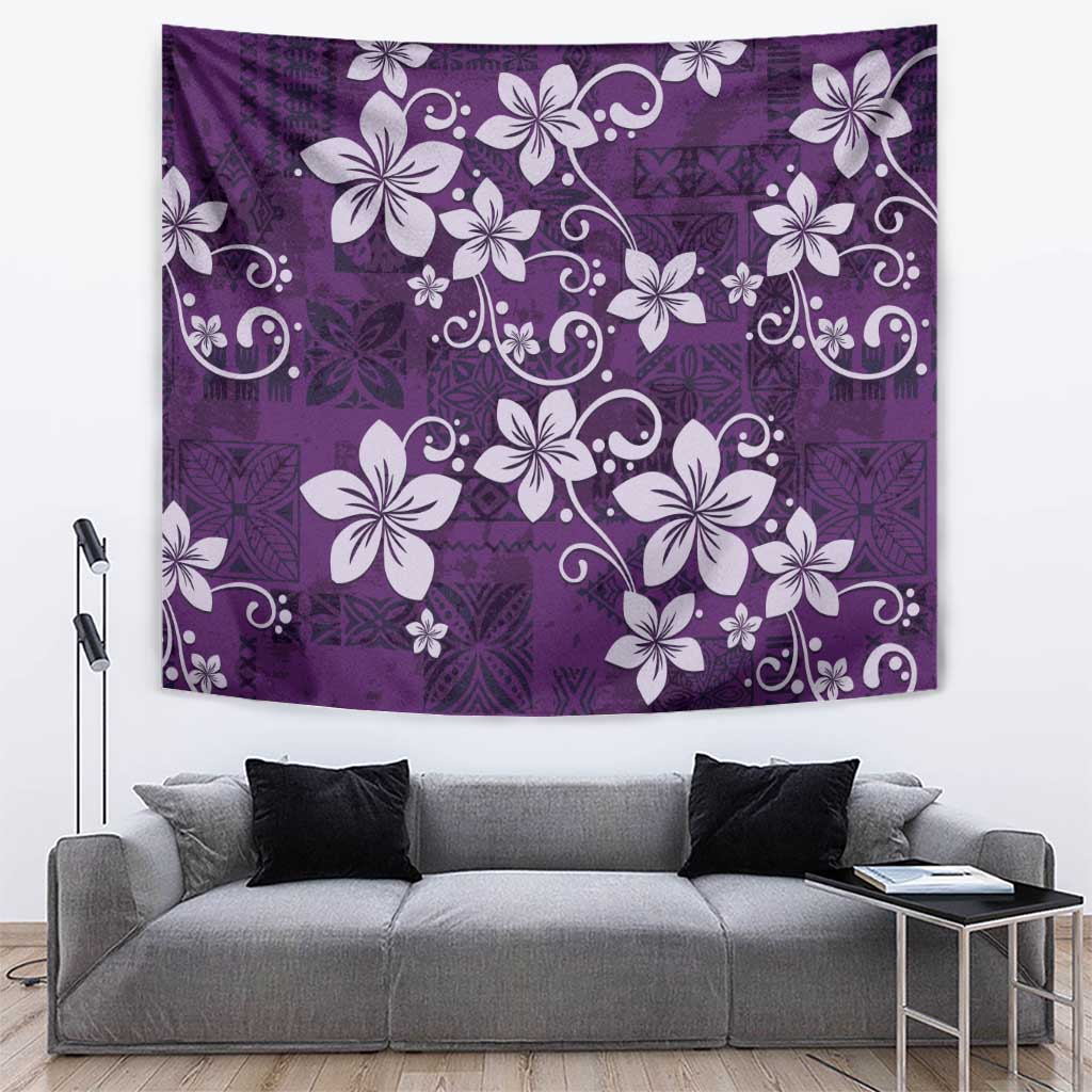 Plumeria Floral Tapa Pattern Amethyst Purple Tapestry LT01 Purple - Polynesian Pride