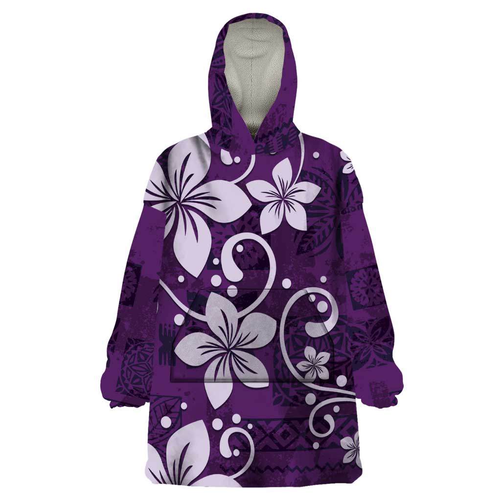 Plumeria Floral Tapa Pattern Amethyst Purple Wearable Blanket Hoodie LT01 One Size Purple - Polynesian Pride