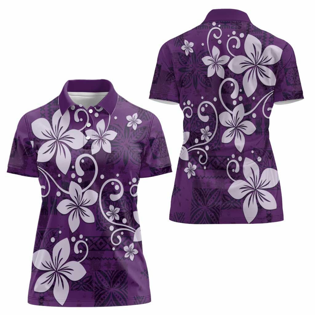 Plumeria Floral Tapa Pattern Amethyst Purple Women Polo Shirt