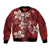 Plumeria Floral Tapa Pattern Oxblood Red Bomber Jacket