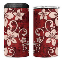 Plumeria Floral Tapa Pattern Oxblood Red 4 in 1 Can Cooler Tumbler
