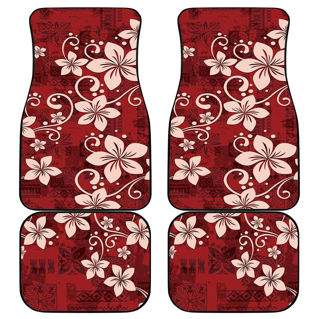 Plumeria Floral Tapa Pattern Oxblood Red Car Mats