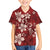 Plumeria Floral Tapa Pattern Oxblood Red Family Matching Summer Maxi Dress and Hawaiian Shirt
