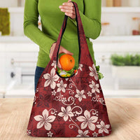 Plumeria Floral Tapa Pattern Oxblood Red Grocery Bag LT01 - Polynesian Pride