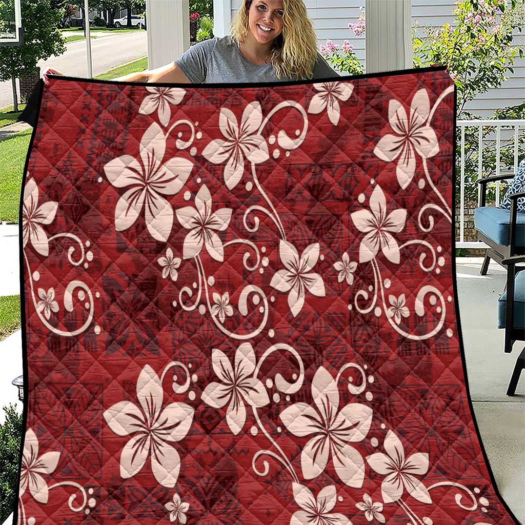 Plumeria Floral Tapa Pattern Oxblood Red Quilt LT01 Red - Polynesian Pride