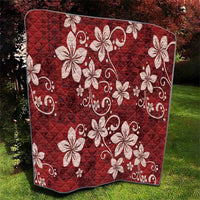 Plumeria Floral Tapa Pattern Oxblood Red Quilt
