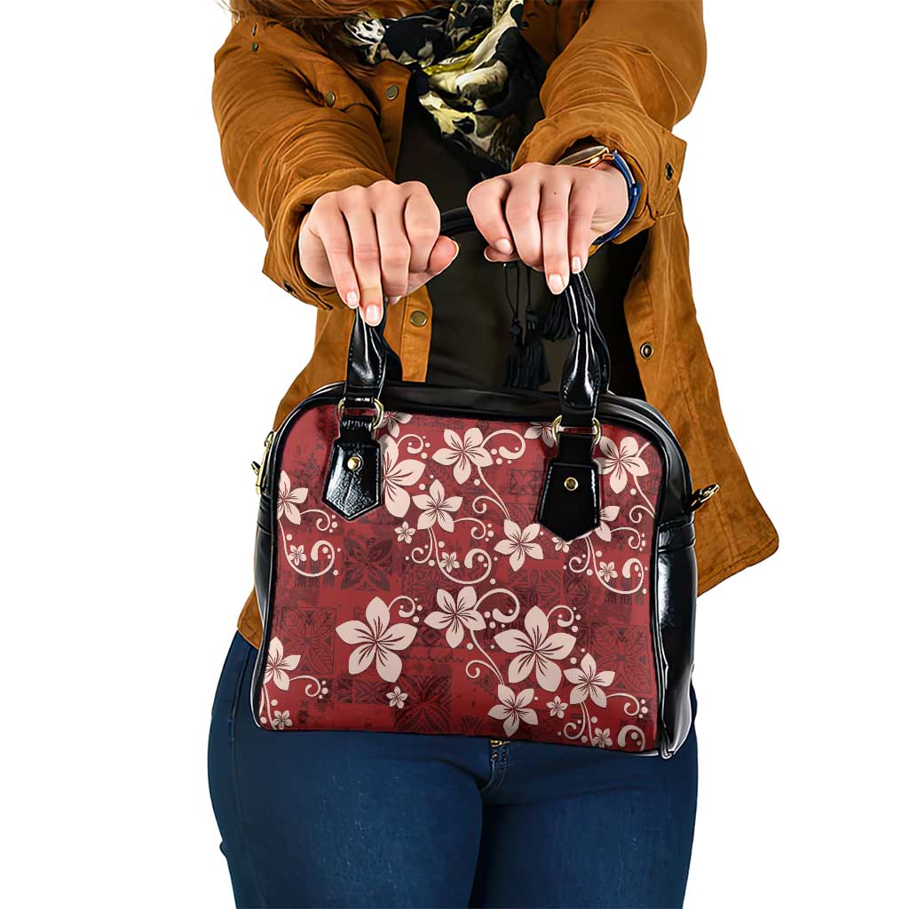 Plumeria Floral Tapa Pattern Oxblood Red Shoulder Handbag LT01 One Size Red - Polynesian Pride