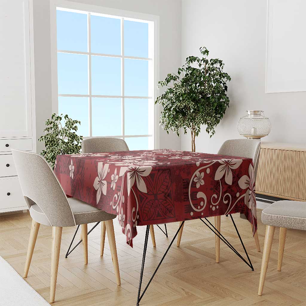 Plumeria Floral Tapa Pattern Oxblood Red Tablecloth