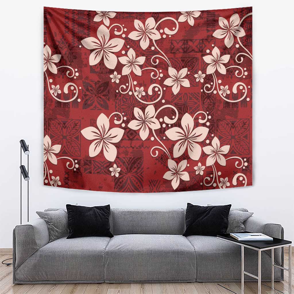 Plumeria Floral Tapa Pattern Oxblood Red Tapestry LT01 Red - Polynesian Pride