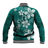 Plumeria Floral Tapa Pattern Crystal Teal Baseball Jacket