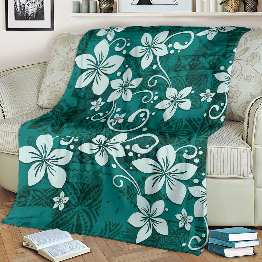 Plumeria Floral Tapa Pattern Crystal Teal Blanket