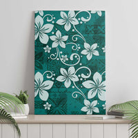 Plumeria Floral Tapa Pattern Crystal Teal Canvas Wall Art