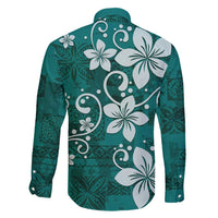 Plumeria Floral Tapa Pattern Crystal Teal Family Matching Tank Maxi Dress and Hawaiian Shirt