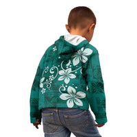 Plumeria Floral Tapa Pattern Crystal Teal Kid Hoodie