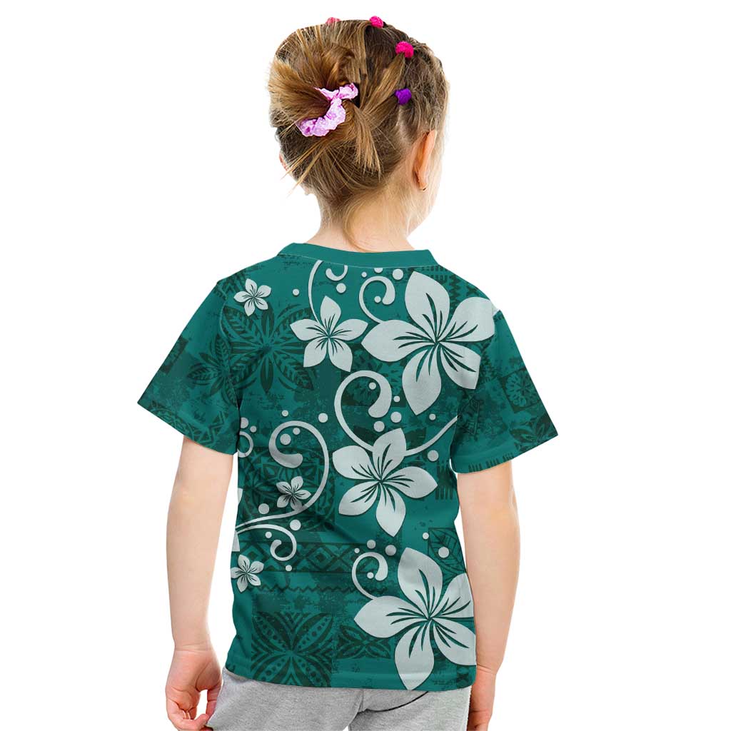 Plumeria Floral Tapa Pattern Crystal Teal Kid T Shirt