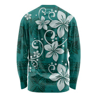 Plumeria Floral Tapa Pattern Crystal Teal Long Sleeve Shirt LT01 - Polynesian Pride