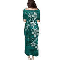 Plumeria Floral Tapa Pattern Crystal Teal Puletasi