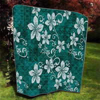 Plumeria Floral Tapa Pattern Crystal Teal Quilt