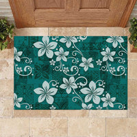 Plumeria Floral Tapa Pattern Crystal Teal Rubber Doormat