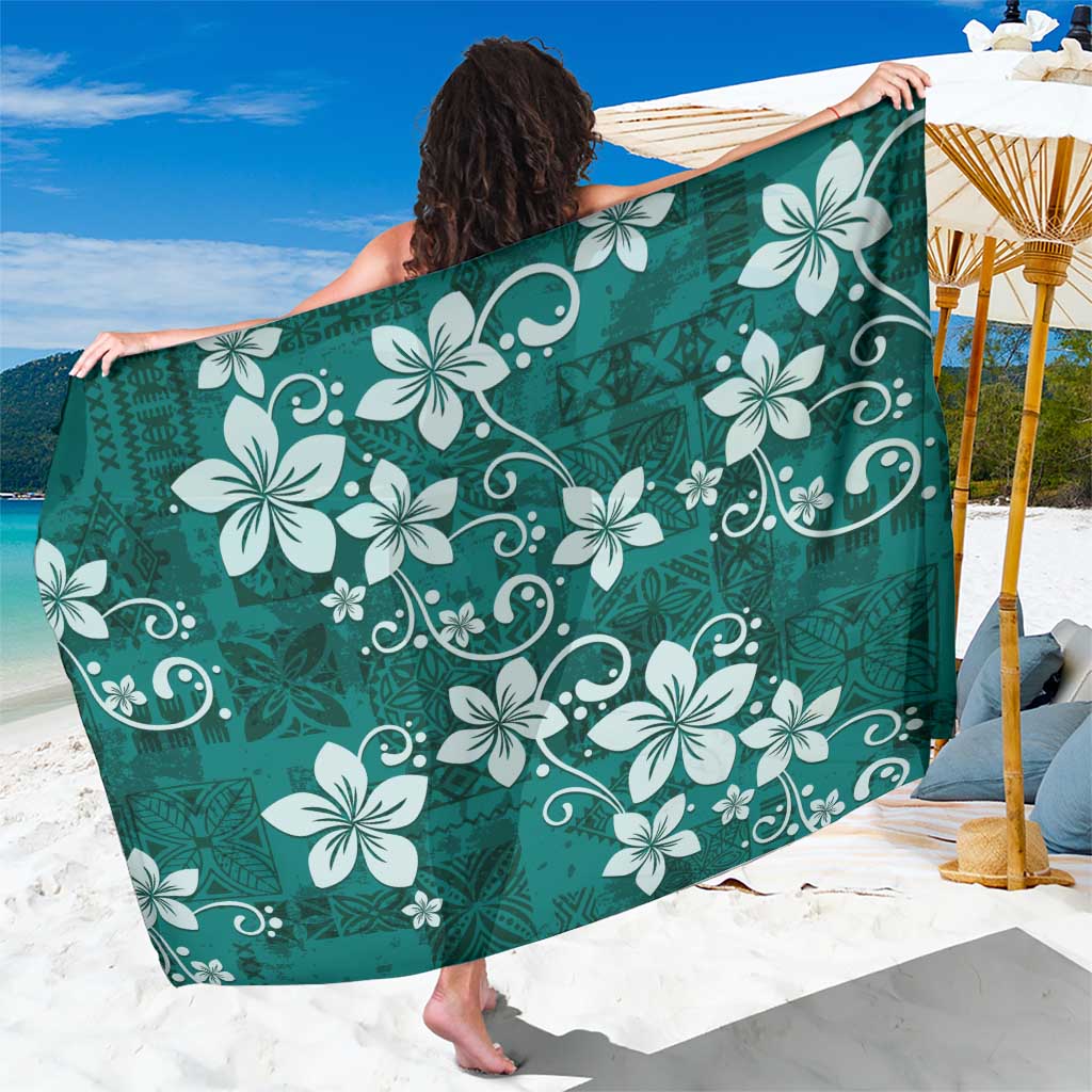 Plumeria Floral Tapa Pattern Crystal Teal Sarong LT01 One Size 44 x 66 inches Teal - Polynesian Pride
