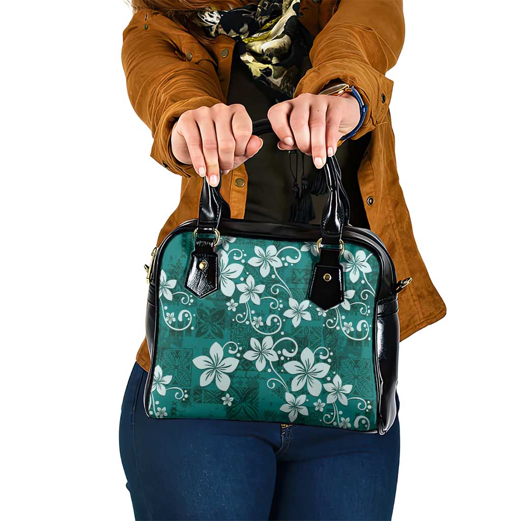 Plumeria Floral Tapa Pattern Crystal Teal Shoulder Handbag LT01 One Size Teal - Polynesian Pride