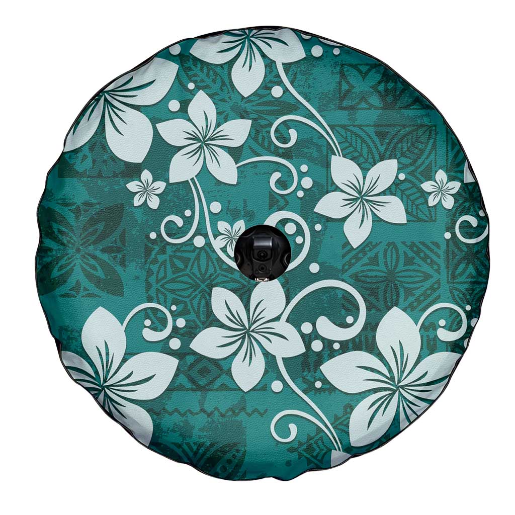 Plumeria Floral Tapa Pattern Crystal Teal Spare Tire Cover