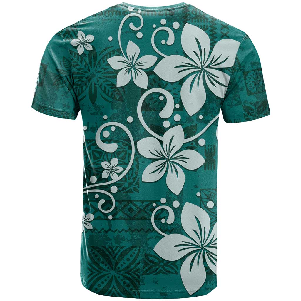 Plumeria Floral Tapa Pattern Crystal Teal T Shirt