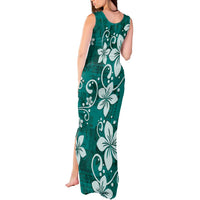 Plumeria Floral Tapa Pattern Crystal Teal Tank Maxi Dress LT01 - Polynesian Pride