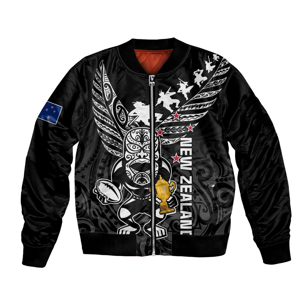Custom New Zealand Silver Fern Rugby Bomber Jacket Aotearoa Champion 2023 World Cup LT01 Unisex Black - Polynesian Pride