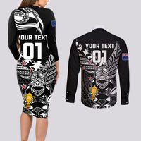 Custom New Zealand Silver Fern Rugby Couples Matching Long Sleeve Bodycon Dress and Long Sleeve Button Shirt Aotearoa Champion 2023 World Cup LT01 - Polynesian Pride