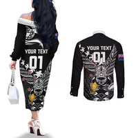 Custom New Zealand Silver Fern Rugby Couples Matching Off The Shoulder Long Sleeve Dress and Long Sleeve Button Shirt Aotearoa Champion 2023 World Cup LT01 - Polynesian Pride