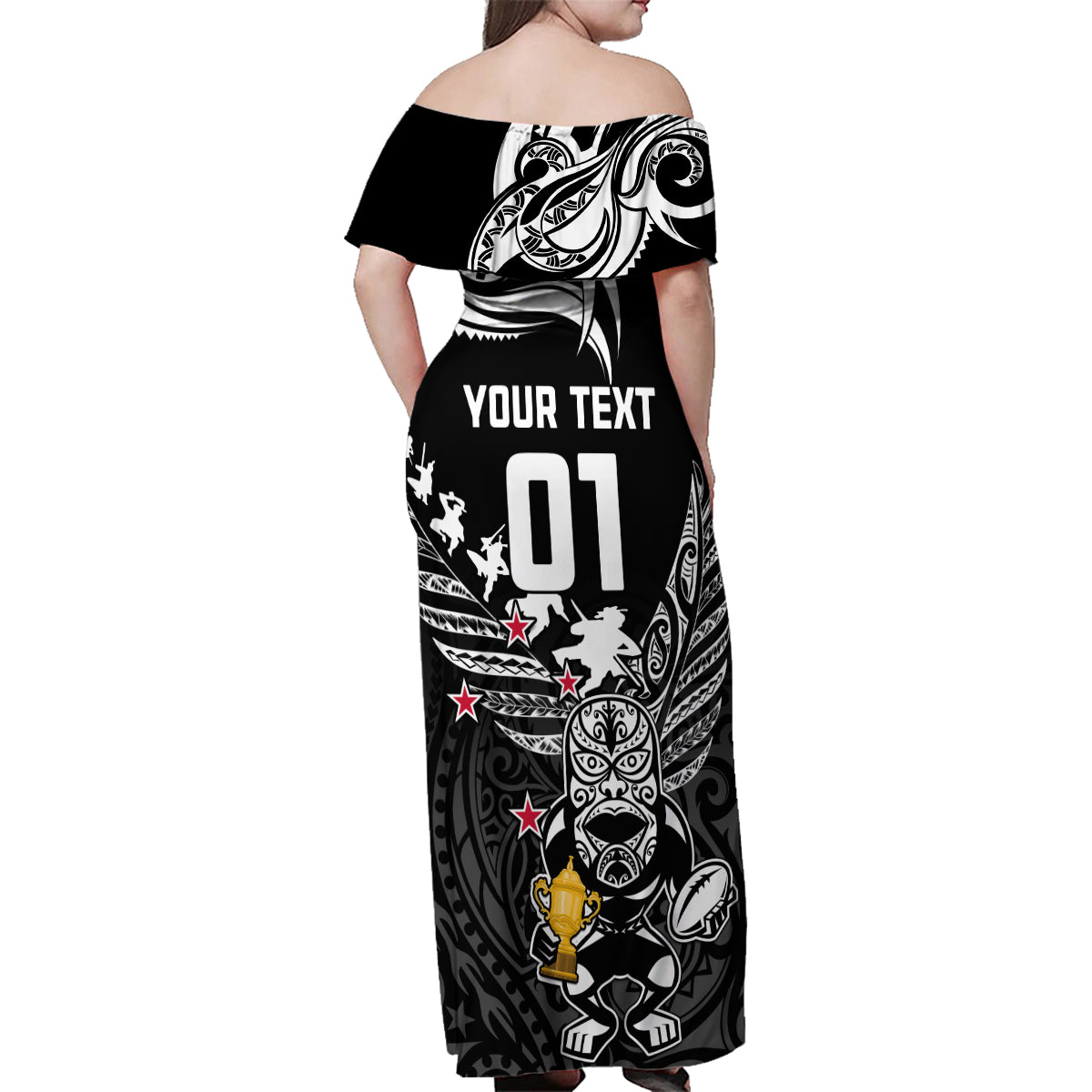 Custom New Zealand Silver Fern Rugby Family Matching Off Shoulder Maxi Dress and Hawaiian Shirt Aotearoa Champion 2023 World Cup LT01 - Polynesian Pride