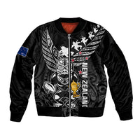 Custom New Zealand Silver Fern Rugby Sleeve Zip Bomber Jacket Aotearoa Champion 2023 World Cup LT01 Unisex Black - Polynesian Pride
