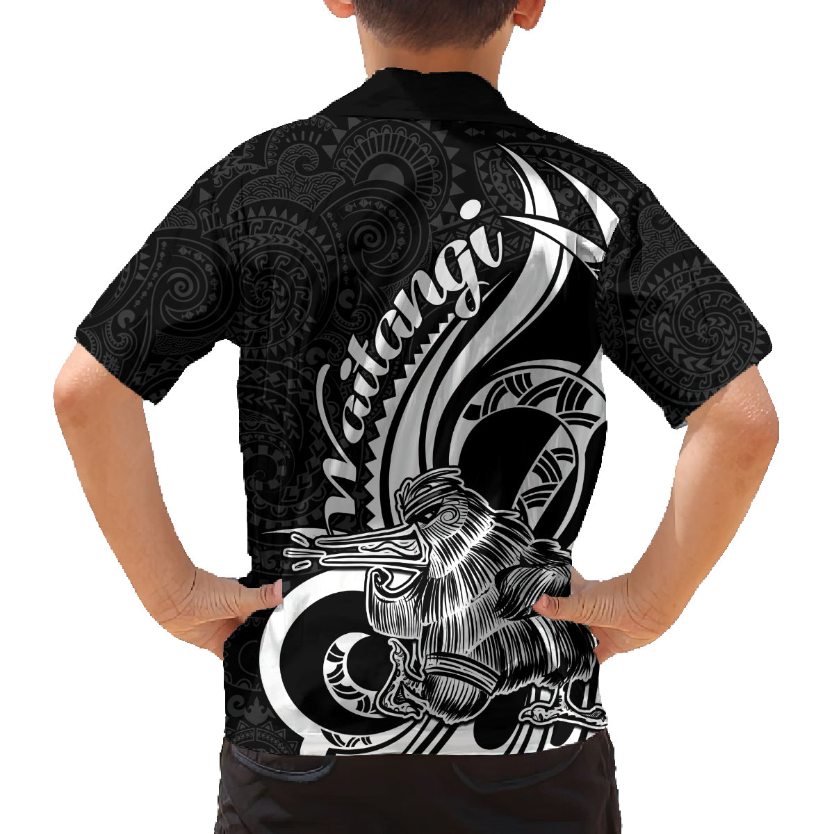 New Zealand Waitangi Day Family Matching Long Sleeve Bodycon Dress and Hawaiian Shirt Aotearoa Te Tiriti O Waitangi Kiwi Black Version LT01 - Polynesian Pride