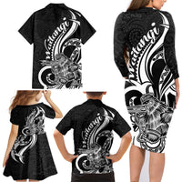 New Zealand Waitangi Day Family Matching Long Sleeve Bodycon Dress and Hawaiian Shirt Aotearoa Te Tiriti O Waitangi Kiwi Black Version LT01 - Polynesian Pride