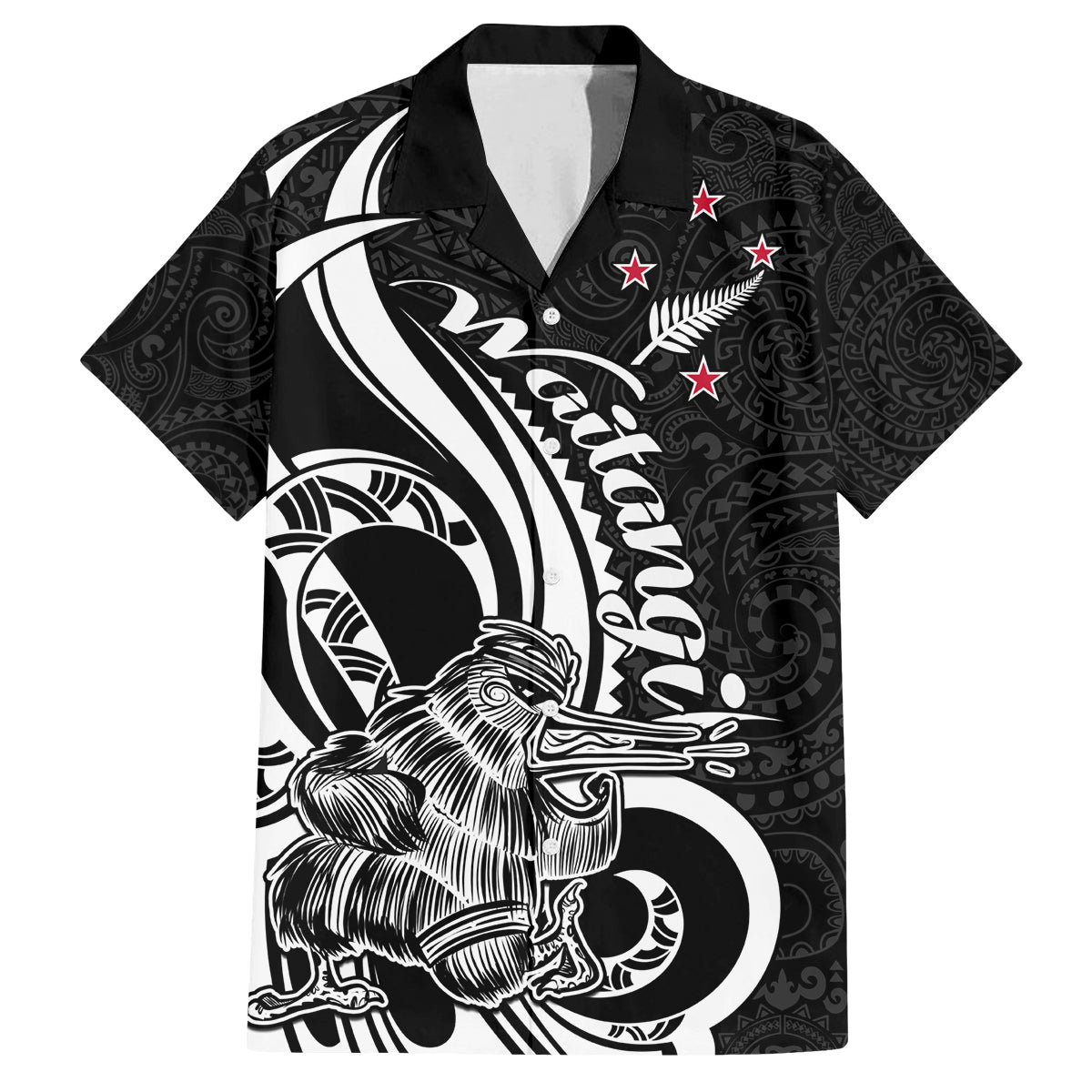 New Zealand Waitangi Day Family Matching Tank Maxi Dress and Hawaiian Shirt Aotearoa Te Tiriti O Waitangi Kiwi Black Version LT01 Dad's Shirt - Short Sleeve Black - Polynesian Pride