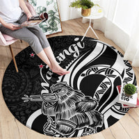 New Zealand Waitangi Day Round Carpet Aotearoa Te Tiriti O Waitangi Kiwi Black Version LT01 - Polynesian Pride