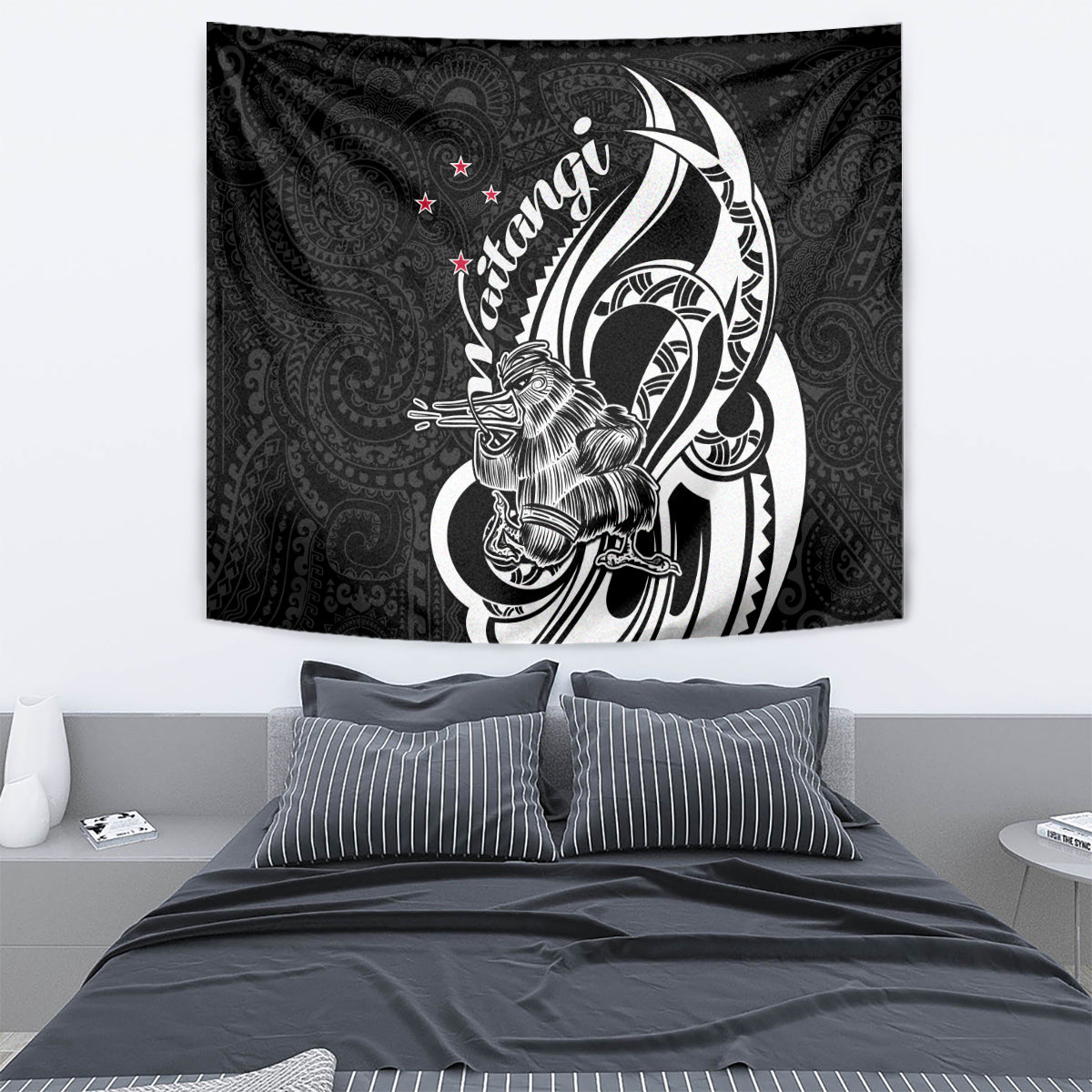 New Zealand Waitangi Day Tapestry Aotearoa Te Tiriti O Waitangi Kiwi Black Version LT01 - Polynesian Pride