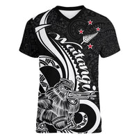 New Zealand Waitangi Day Women V Neck T Shirt Aotearoa Te Tiriti O Waitangi Kiwi Black Version LT01 Female Black - Polynesian Pride